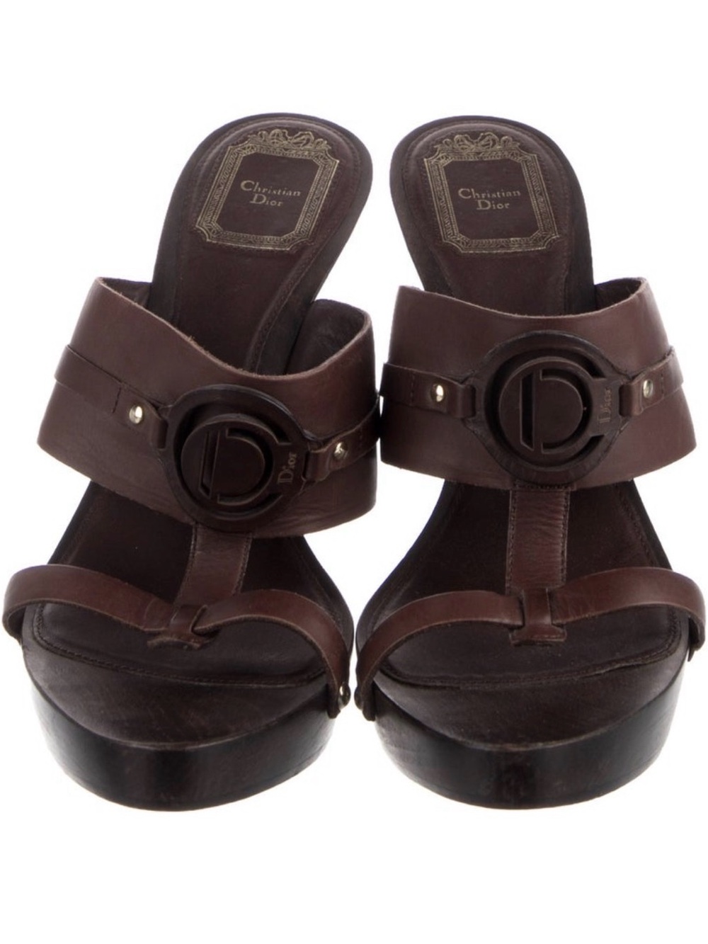 Dior Brown Leather Studded High Heel mule Sandals - Picture 3 of 5